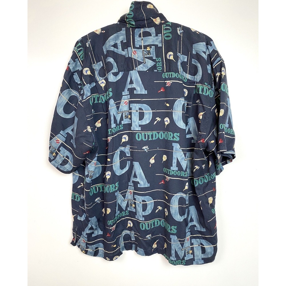 Pendleton Shirt Mens L Navy Camp Outdoors Fishing Lure Rayon Short Sleeve Button - Picture 2 of 5